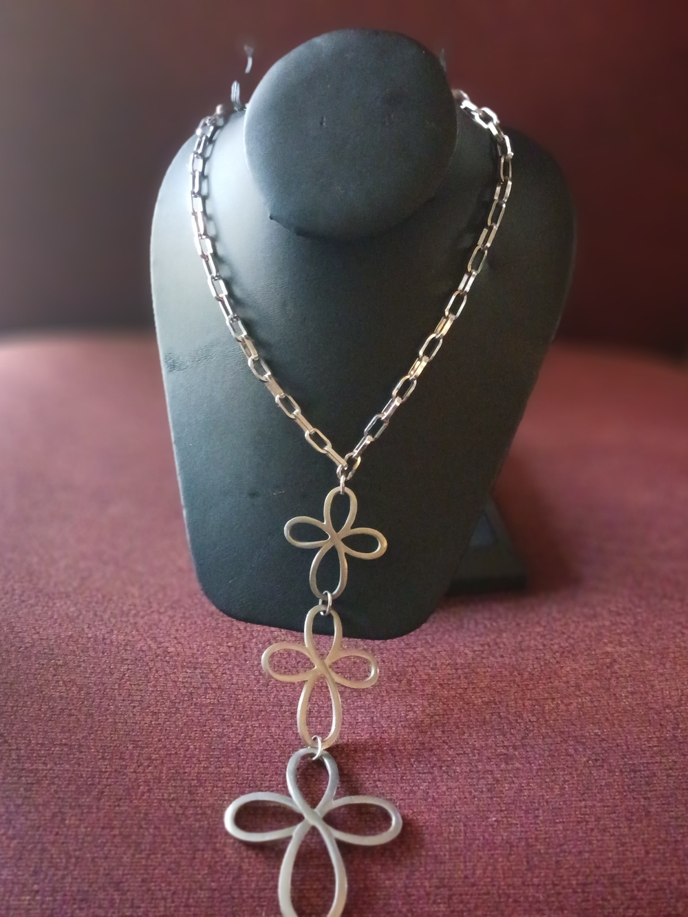 Reed & Barton Silver-Tone Triple Floral Link Necklace